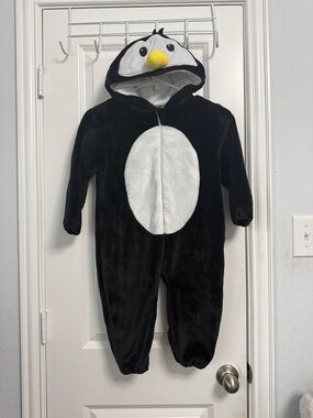 Penguin Plush Hooded Footie One-Piece - Black & White